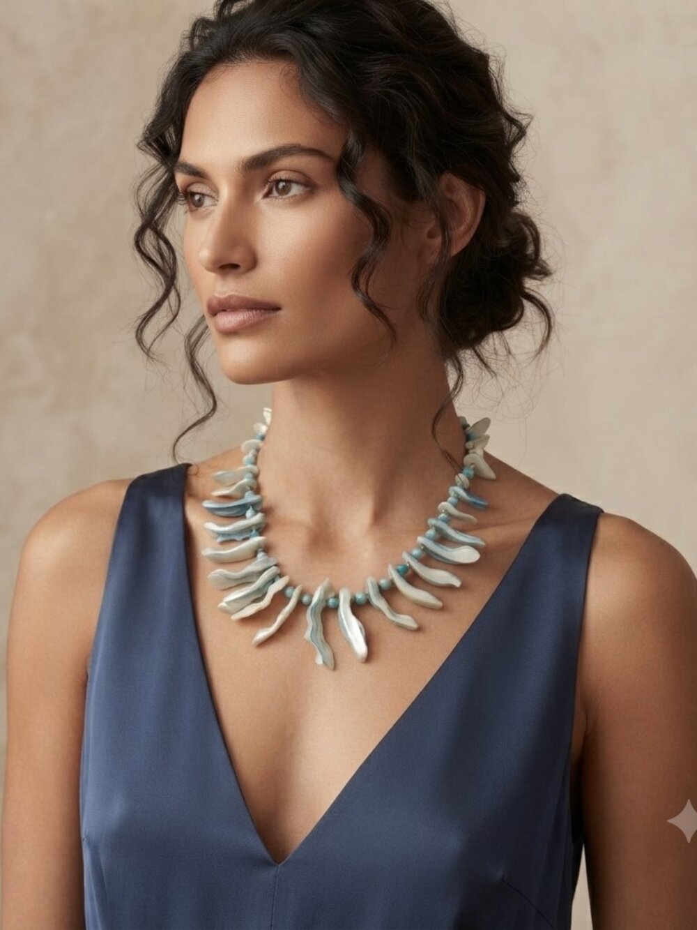 Banana Republic Vintage Coastal  Necklace - Blue Abalone & Mother of Pearl bib